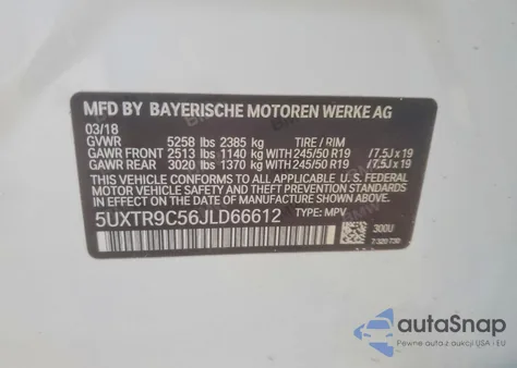 2018 BMW X3 xDrive30I z USA, uszkodzony, nr VIN 5UXTR9C56JLD66612